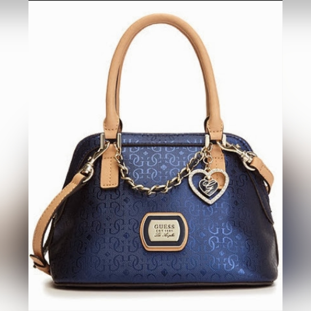 GUESS Dome Satchel Handbag "Margeaux" Amour in Sapphire Blue w/ Crossbody Strap